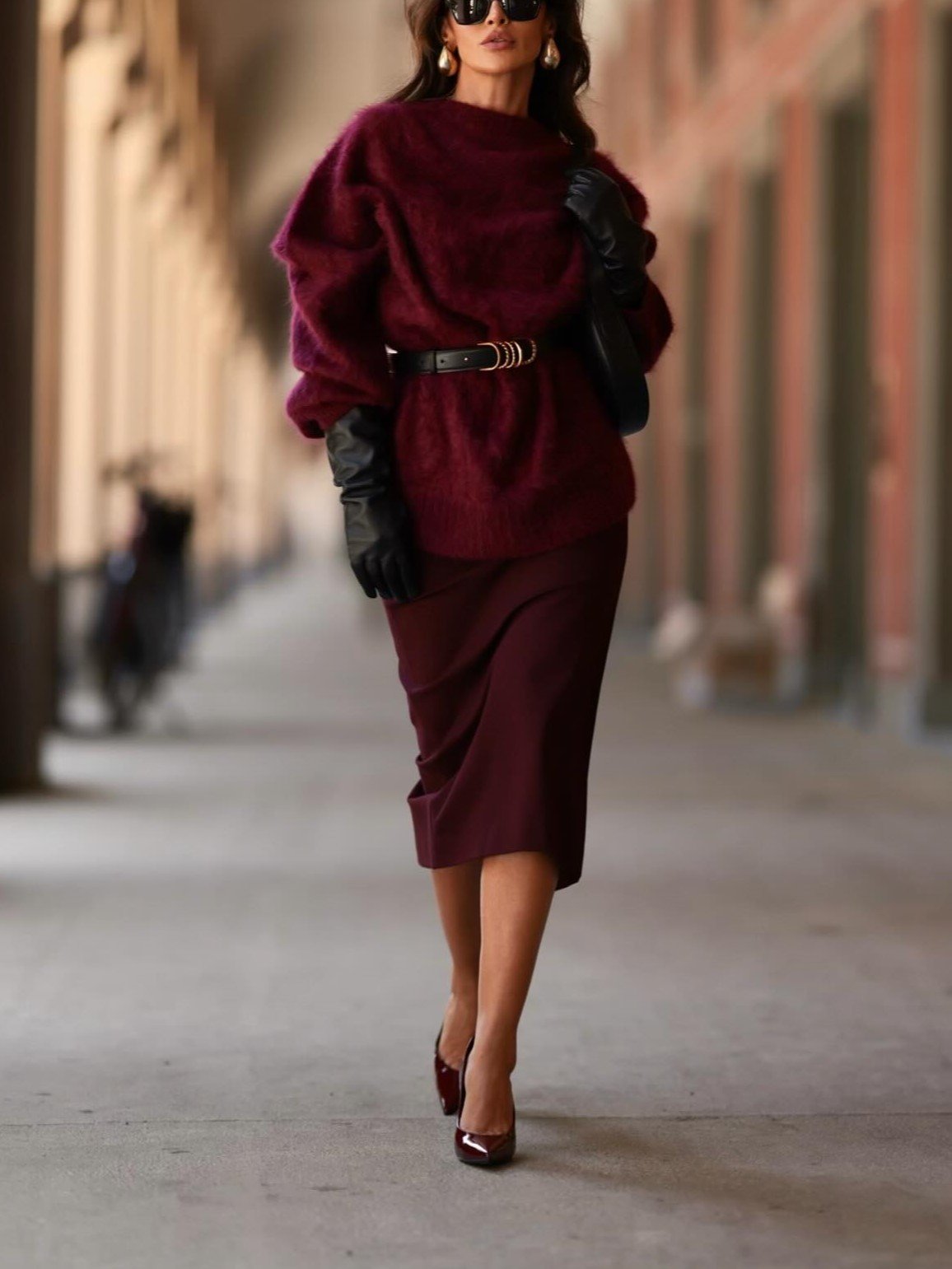 FashionSweaterDeepVBackDressSuit-Burgundy